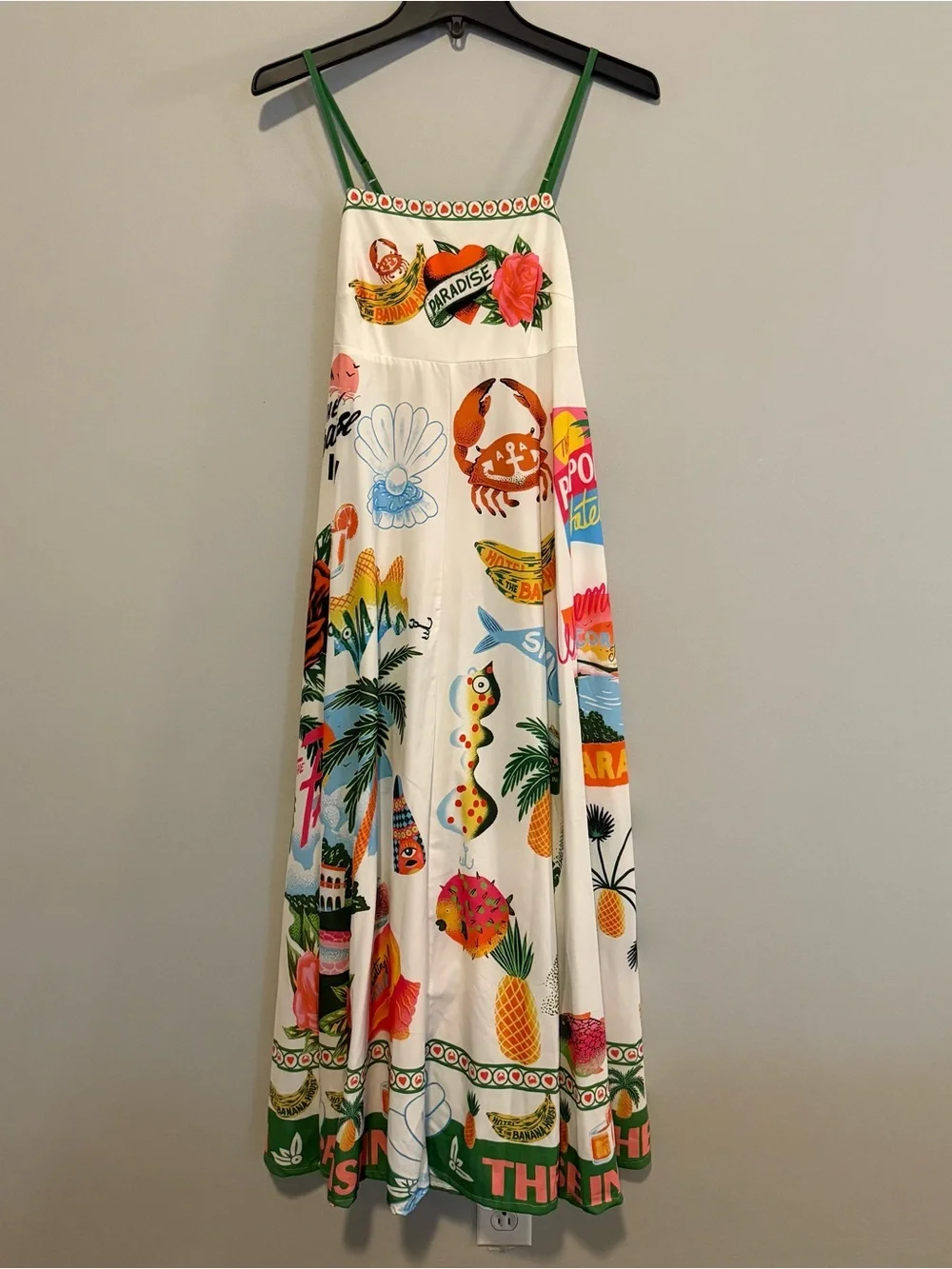 Alemais White Tropical Graphic Maxi Dress with Green Straps - Picture 1 of 5